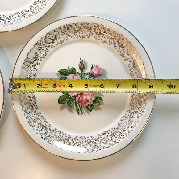 Georgian China Set Of 3 VTG Tudor Rose 9" Diameter 22 Karat Gold Dinner Plates - Picture 10 of 10